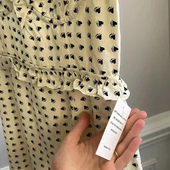 For love and lemons sweetheart ruffle mini dress size large cream black hearts - Picture 5 of 8